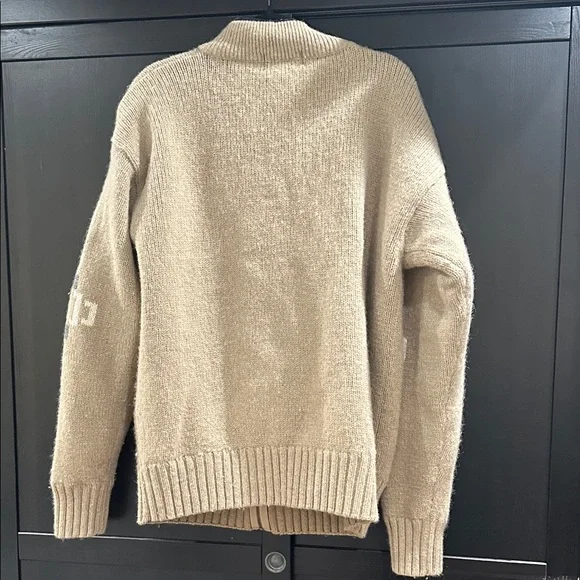 Beige Zip-Up Men's 100% Shetland Wool Sweater